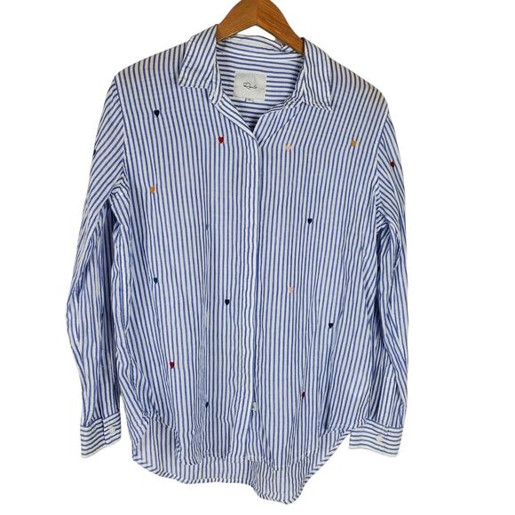 Rails Taylor Embroidered Hearts Striped Button Front Shirt Blouse Size M Top - Picture 2 of 15